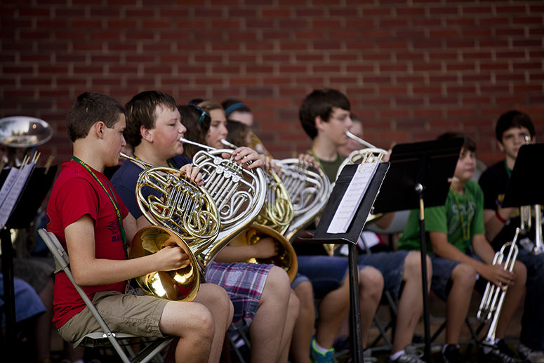 Senior high students playing french horn