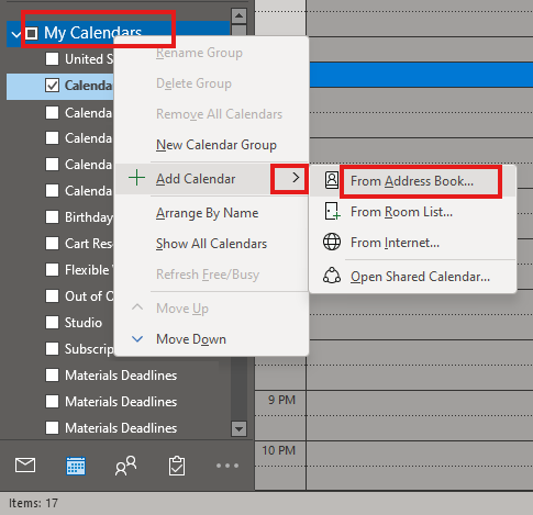 Screenshot of Outlook Calendar