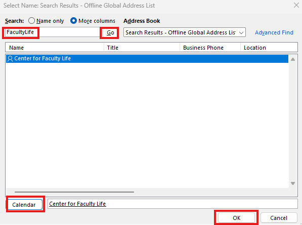 Screenshot of Outlook Calendar