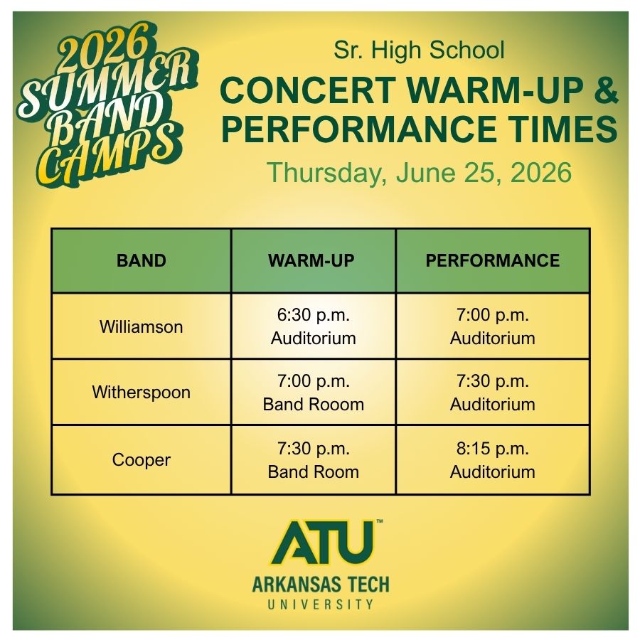 2026 Sr. High Band Camp Closing Concert Schedule