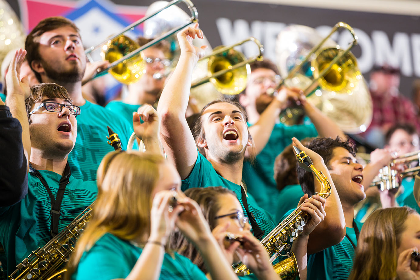 The ATU Pep Band plays at a Basketball game