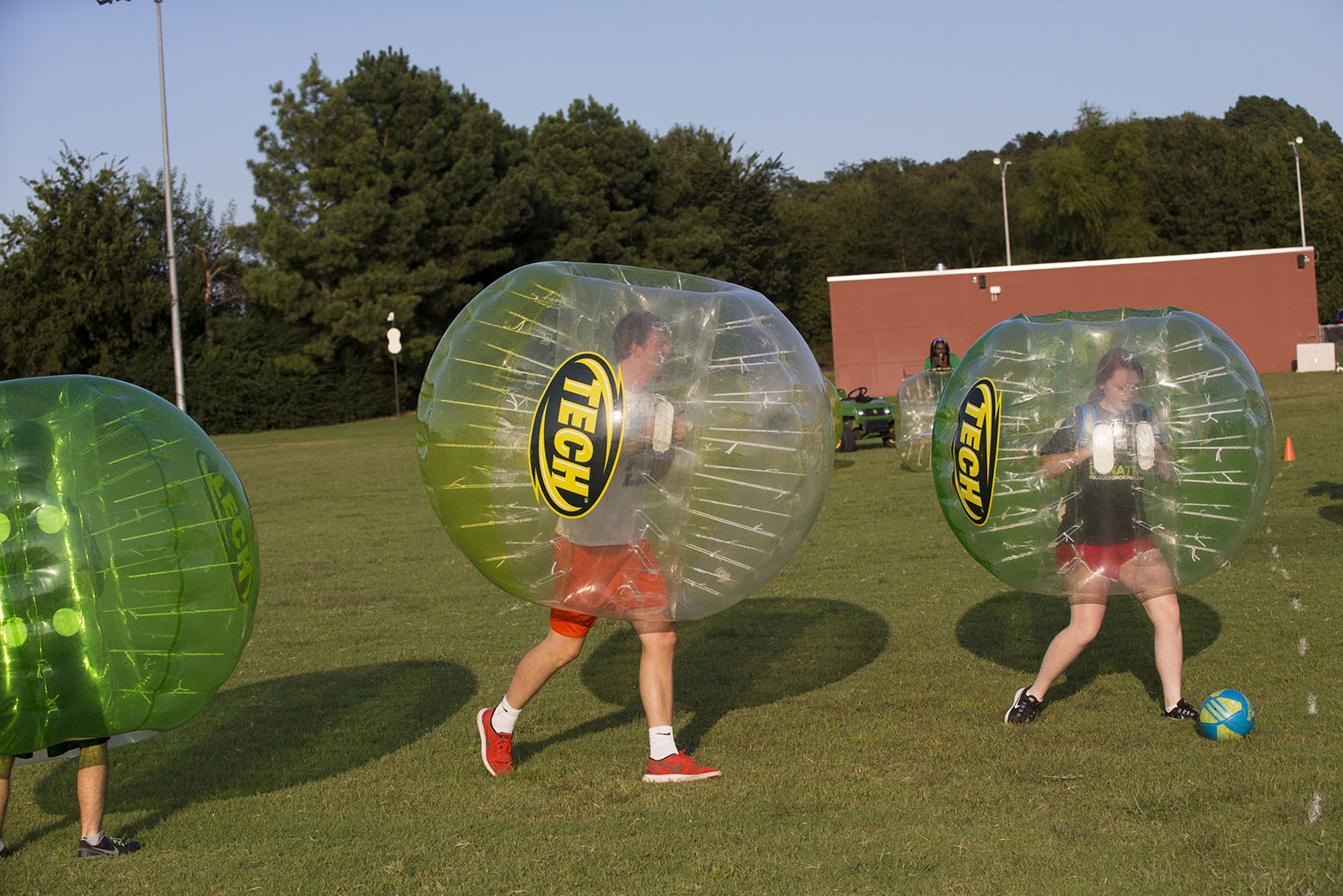 students play bubble soccer to hilarious effect