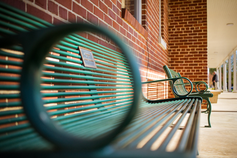 photo of a bench on campus