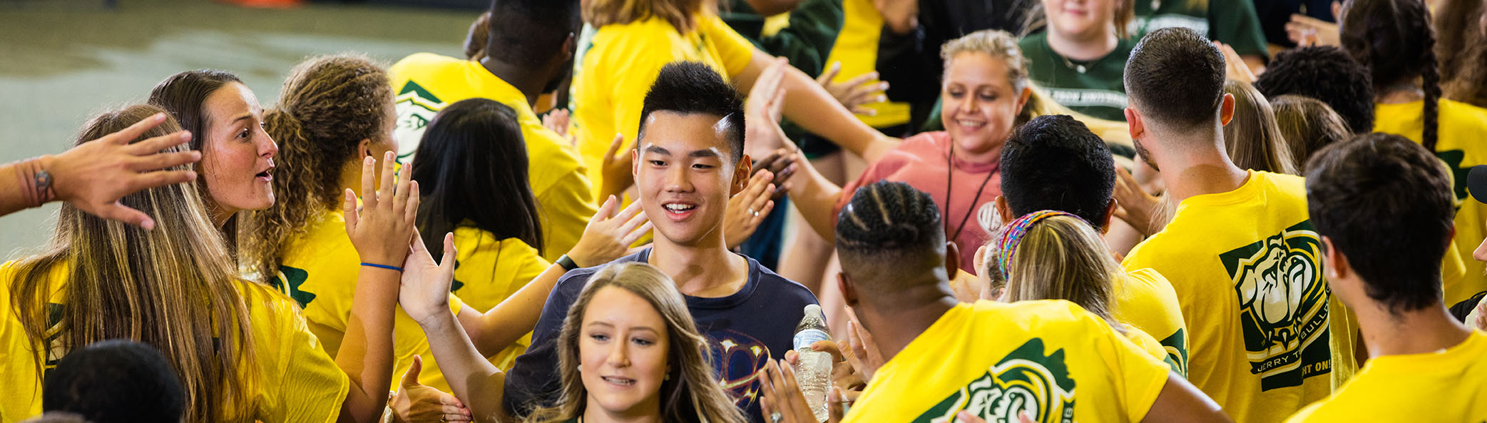 a group of students bring welcomed to Playfair by the orientation leaders