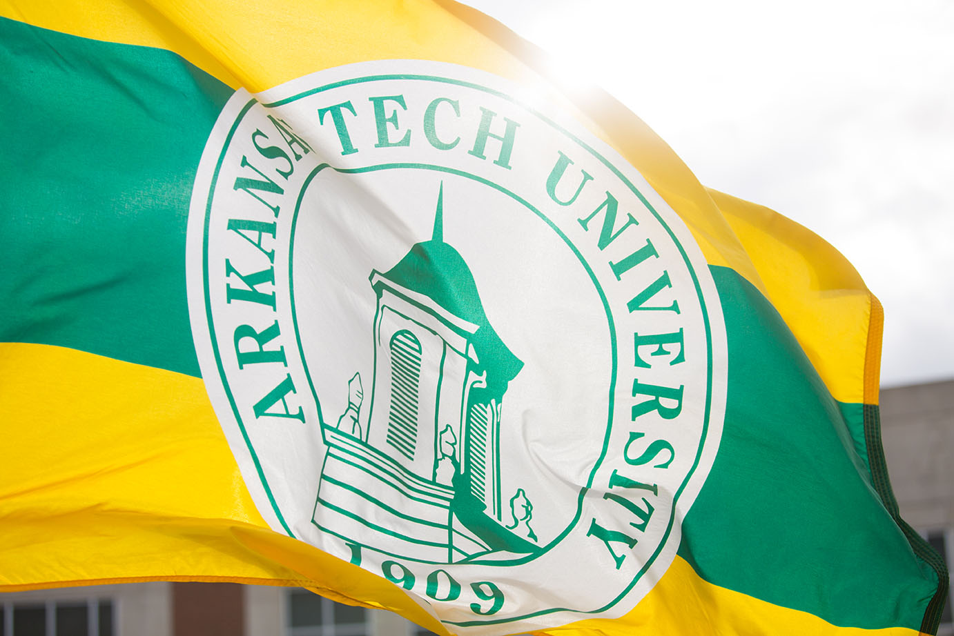  The Arkansas Tech University flag waving in the wind