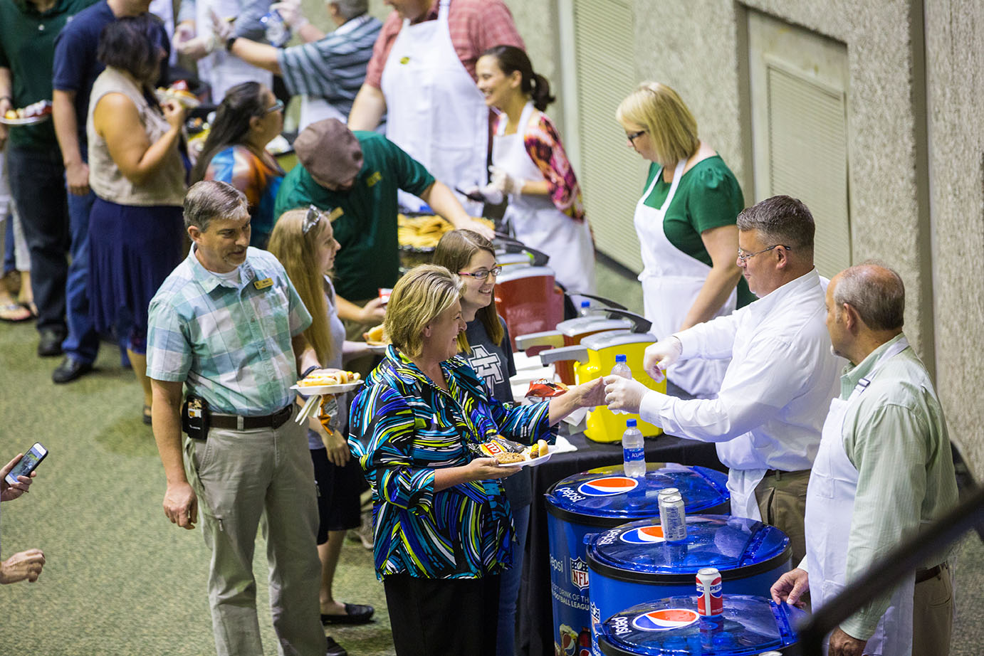 staff in line at the staff appreciation cookout