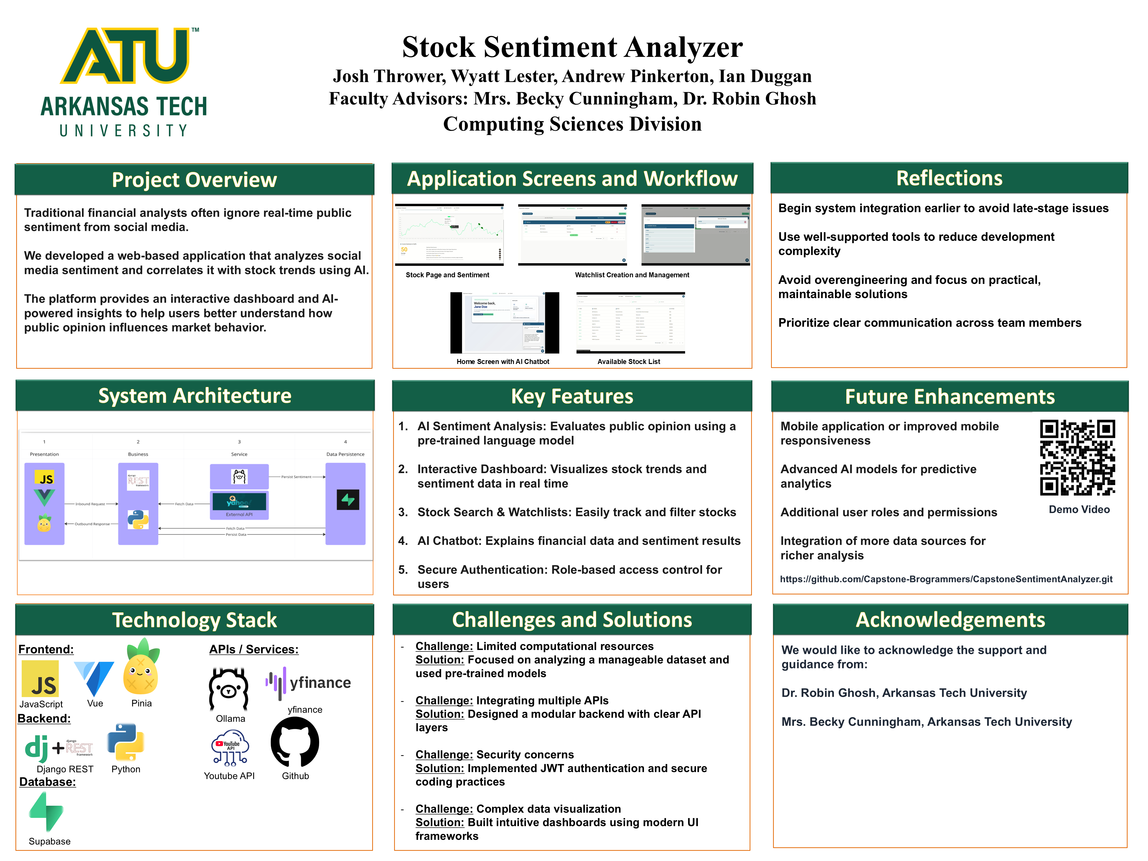 Stock Sentiment Analyzer senior project poster
