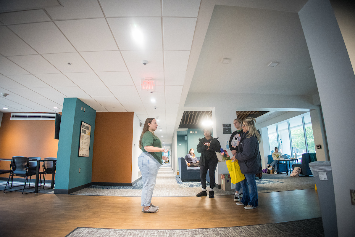 students and parents take a campus tour